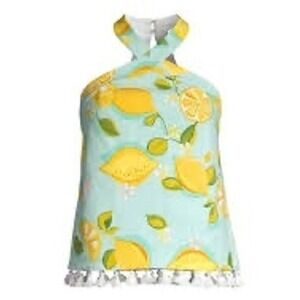 NWT Trina Turk Shangri La Cedar Tassel Halter Lemon-Print Top 194121 preppy Sz 4